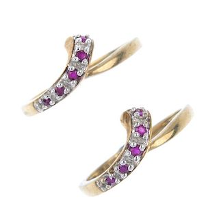A selection of four 9ct gold diamond and gem-set dress rings. To include an amethyst and diamond rin