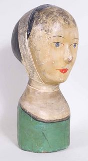Painted Papier Mache Milliner's Display Head