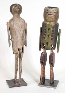 Two Carved and Painted Articulated Dancing Toys