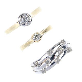 A selection of diamond rings. To include a 9ct gold brilliant-cut diamond single-stone ring, a 9ct g