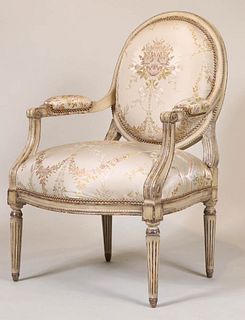 Neoclassical Gray Painted Fauteuil