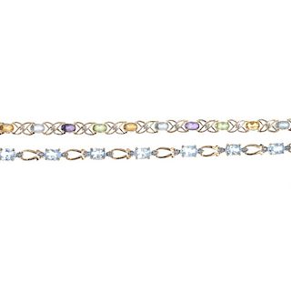 Two 9ct gold gem-set bracelets. To include an alternating oval-shape vari-gem bracelet, together wit