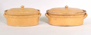 Two Similar Alsace Stoneware Covered Pots