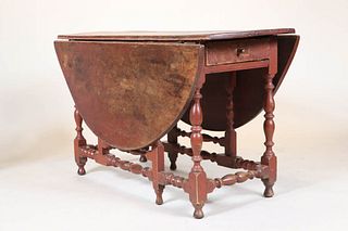 William and Mary Red Painted Maple Gateleg Table