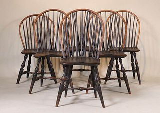 Six Black Painted Windsor Side Chairs