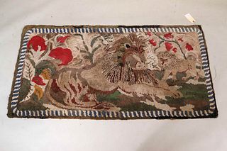 American Hooked Rug of Lion and Cubs