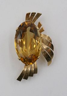 18K Yellow Gold and Citrine Winged Brooch