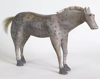 Folk Carved and Painted Gray Horse Toy