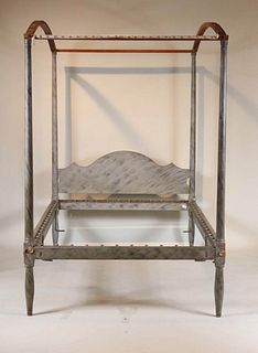Gray and Black Painted Pencil Post Tester Bedstead