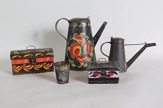 Group of Black-Painted and Polychrome Toleware