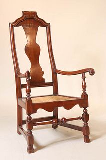 Queen Anne Style Rush-Seat Maple Armchair