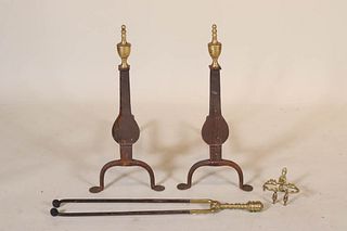 Pair of Federal Brass & Iron Knife Blade Andirons