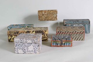 Three Dome-Top Wallpapered Pine Boxes