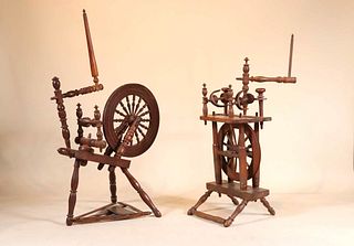 Two Turned Spinning Wheels