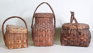 Three Lidded Potato-Stamped Baskets