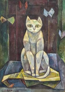 Emanuel Glicenstein Romano Oil on Canvas Cat
