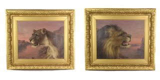 Pair of Ralph Bowen Lion and Lioness Paintings