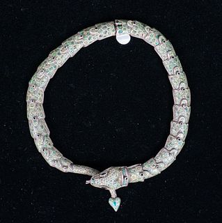 Taxco Sterling & Enamel Articulated Snake Necklace
