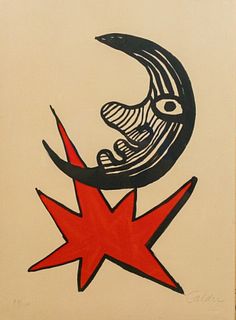 Alexander Calder Lithograph Moon and Red Star