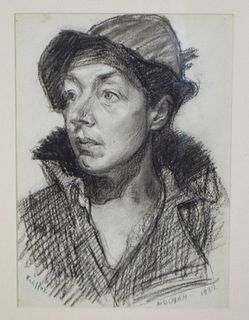 David Burliuk Charcoal on Paper Portrait
