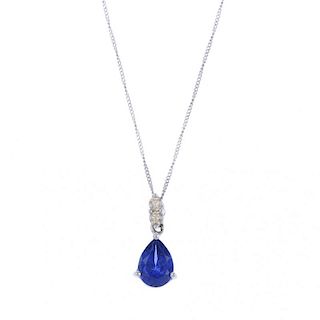 A set of sapphire jewellery and a diamond pendant. To include a pear-shape blue gem and diamond pend