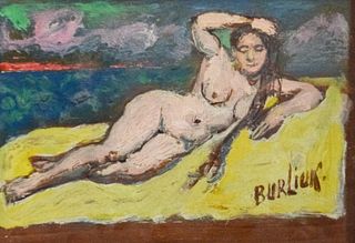 David Burliuk Oil on Wood Nude