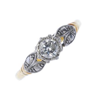 A mid 20th century 18ct gold and platinum diamond single-stone ring. The old-cut diamond, within an