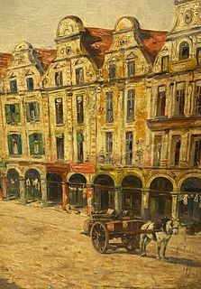 Emile Claus Oil on Canvas Horse Cart Village Scene