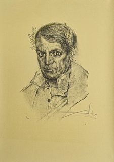 Salvador Dali Lithograph Portrait of Picasso