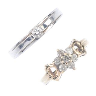 Two diamond rings. To include a 9ct gold brilliant-cut diamond cluster ring, together with a similar