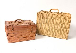 2 Wood Woven Bags with Handle