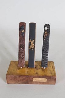Three Signed Bronze Kozuka (Knife Handles)