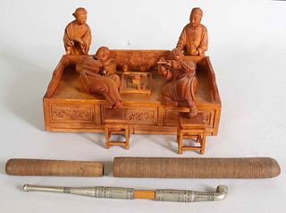 Sandalwood Diorama of Opium Smokers and Attendants