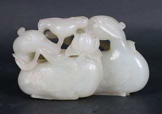 Carved White Jade in the Form of Two Water Fowl