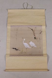 Asian Scroll Painting of Two Cranes