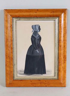 Full-Length Silhouette of Woman in Lace Bonnet