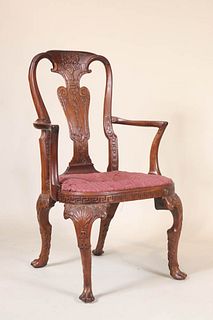 Queen Anne Carved Hardwood Armchair
