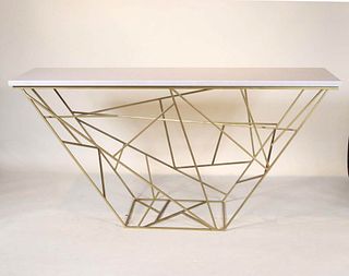 Modern Onyx-Top Gold Painted Metal Pier Table