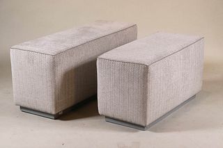 Two Similar Herringbone - Upholstered Benches