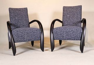 Pair of Art Deco Style Ebonized Oak Club Chairs