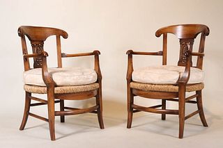 Pair of Neoclassical Style Beechwood Armchairs