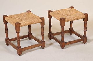 Pair of Turned Maple Rush Seat Footstools
