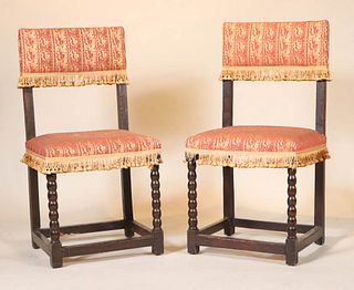 Pair of Jacobean Style Tapered Leg Side Chairs