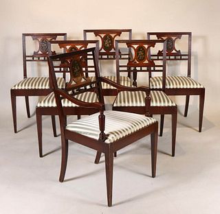 6 George III Style Inlaid Mahogany Dining Chairs
