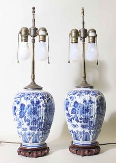 Pair of Blue and White Delftware Urns