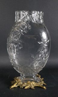 Cut Glass and Bronze Vase