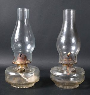 Pair of Vintage Cast Iron Hanging Oil Lamps