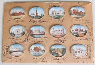 Twelve Mounted Watercolors of Locations in India