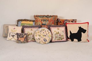 Group of Needlepoint & Embroidered Throw Pillows