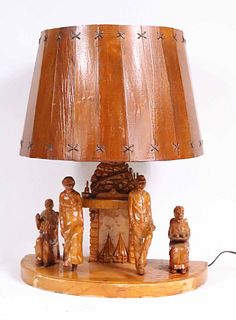 Canadian Folk Art Carved Figures Mounted as Lamp